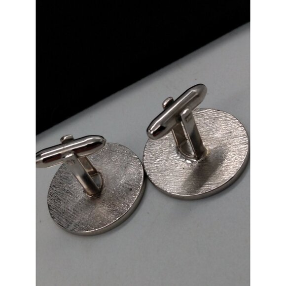 Vintage Men's Round Cuff-links  Silvertone Red & Green Enamel - Picture 7 of 7